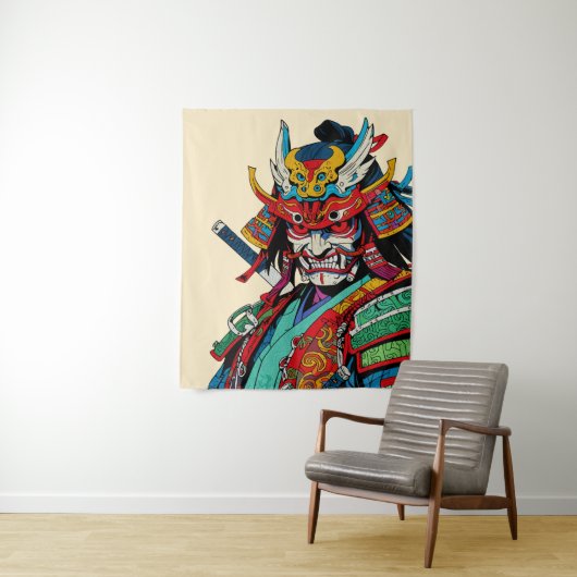 カラフルな日本の武士道 - 強烈な侍の戦士 タペストリー (インサイチュ)