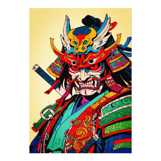 カラフルな日本の武士道 - 強烈な侍の戦士 フォトプリント (正面)