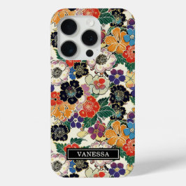 カラフルな日本の花のモノグラム iPhone 15 PROケース