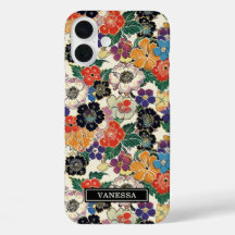 カラフルな日本の花のモノグラム