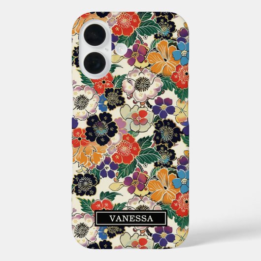 カラフルな日本の花のモノグラム Case-Mate iPhoneケース (裏面)