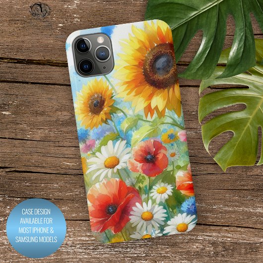 カラフルな明るい野の花のフラワーウォーターカラーアート iPhoneケース