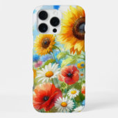カラフルな明るい野の花のフラワーウォーターカラーアート iPhoneケース (裏面)