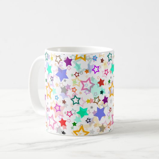 カラフルな星たち 白 コーヒーマグカップ (正面左)