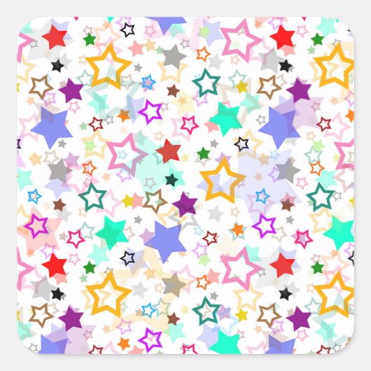 カラフルな星たち 白 スクエアシール (正面)