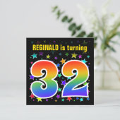カラフルな星とレインボーパターン "32" 誕生日 # 招待状 (スタンド正面)