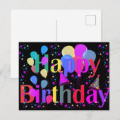 カラフルな星のコンフェッティ ハッピー バースデー バルーン ポストカード (正面/裏面)