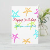 カラフルな星のハッピーバースデー名前テキストシンプル 招待状 (スタンド正面)