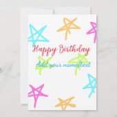 カラフルな星のハッピーバースデー名前テキストシンプル 招待状 (裏面)