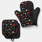 カラフルな星のパターン 鍋つかみ&鍋敷きセット (正面/裏面)