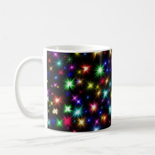 カラフルな星の花火デザイン コーヒーマグカップ (左)