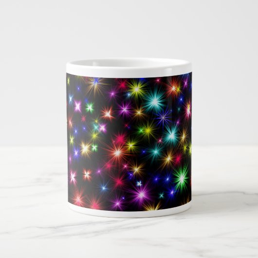 カラフルな星の花火デザイン ジャンボコーヒーマグカップ (正面)