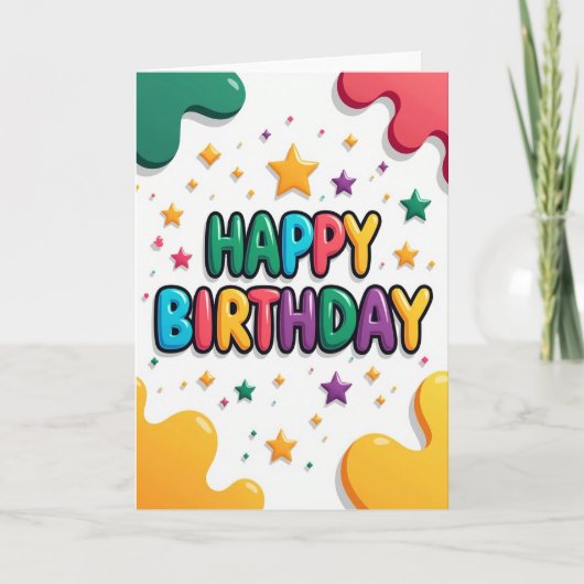 カラフルな星の誕生日カード カード (正面)