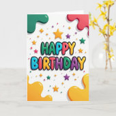 カラフルな星の誕生日カード カード (黄色い花)