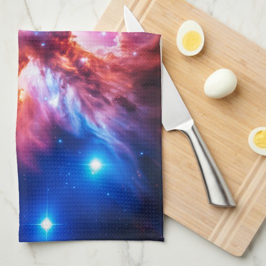 カラフルな星雲 銀河 宇宙 星 コズミック ユニバース キッチンタオル (四つ折り)