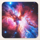 カラフルな星雲 銀河 宇宙 星 コズミック ユニバース スクエアペーパーコースター (正面)