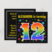 カラフルな星 + レインボーパターン "12歳" 誕生日 # 招待状 (正面/裏面)