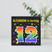 カラフルな星 + レインボーパターン "12歳" 誕生日 # 招待状 (スタンド正面)