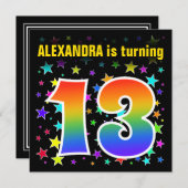 カラフルな星 + レインボーパターン "13" 誕生日 # 招待状 (正面/裏面)