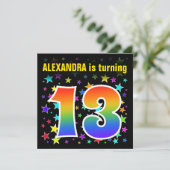 カラフルな星 + レインボーパターン "13" 誕生日 # 招待状 (スタンド正面)