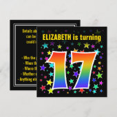 カラフルな星 + レインボーパターン "17" 誕生日 # 招待状 (正面/裏面)