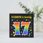 カラフルな星 + レインボーパターン "17" 誕生日 # 招待状 (スタンド正面)