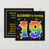 カラフルな星+レインボーパターン "19" 誕生日 # 招待状 (正面/裏面)