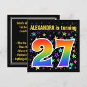 カラフルな星 + レインボーパターン "27" 誕生日 # 招待状 (正面/裏面)