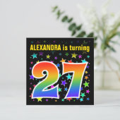 カラフルな星 + レインボーパターン "27" 誕生日 # 招待状 (スタンド正面)