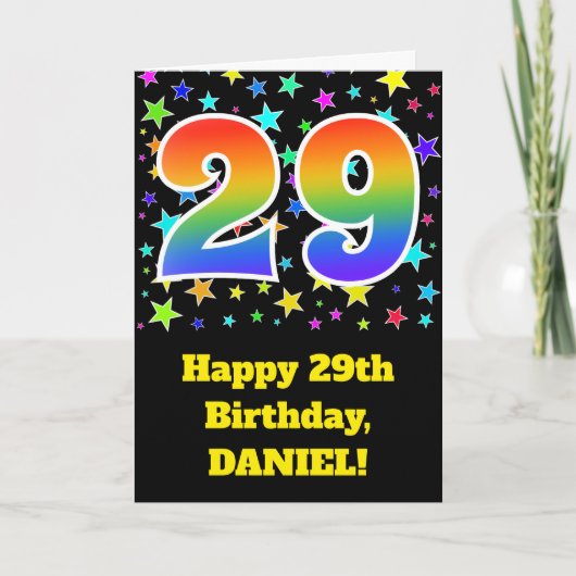 カラフルな星 + レインボーパターン「29」誕生日カード # カード (正面)