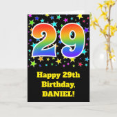 カラフルな星 + レインボーパターン「29」誕生日カード # カード (黄色い花)