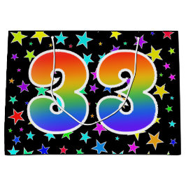カラフルな星 + レインボーパターン "33" イベント # ラージペーパーバッグ