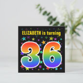 カラフルな星 + レインボーパターン "36" 誕生日 # 招待状 (スタンド正面)