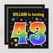 カラフルな星 + レインボーパターン "43" 誕生日 # 招待状 (正面/裏面)