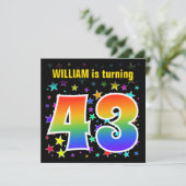 カラフルな星 + レインボーパターン "43" 誕生日 # 招待状 (スタンド正面)