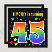 カラフルな星 + レインボーパターン "45" 誕生日 # 招待状 (正面/裏面)