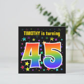 カラフルな星 + レインボーパターン "45" 誕生日 # 招待状 (スタンド正面)