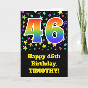 カラフルな星 + レインボーパターン "46" 誕生日カード # カード