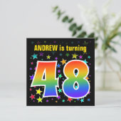 カラフルな星 + レインボーパターン "48" 誕生日 # 招待状 (スタンド正面)