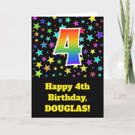 カラフルな星 + レインボーパターン「4」誕生日 # カード