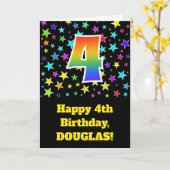 カラフルな星 + レインボーパターン「4」誕生日 # カード (黄色い花)