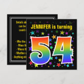 カラフルな星+レインボーパターン「54」誕生日 # 招待状 (正面/裏面)