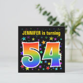 カラフルな星+レインボーパターン「54」誕生日 # 招待状 (スタンド正面)