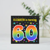 カラフルな星 + レインボーパターン "60" 誕生日 # 招待状 (スタンド正面)