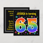 カラフルな星 + レインボーパターン "65" 誕生日 # 招待状 (正面/裏面)