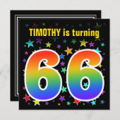 カラフルな星 + レインボーパターン "66" 誕生日 # 招待状 (正面/裏面)