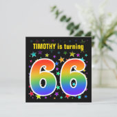 カラフルな星 + レインボーパターン "66" 誕生日 # 招待状 (スタンド正面)