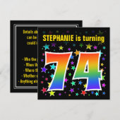 カラフルな星 + レインボーパターン "74" 誕生日 # 招待状 (正面/裏面)
