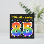 カラフルな星 + レインボーパターン "85" 誕生日 # 招待状 (スタンド正面)