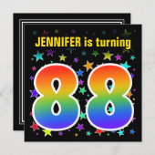 カラフルな星 + レインボーパターン "88" 誕生日 # 招待状 (正面/裏面)